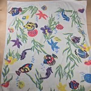 Vintage JGR Tropical Underwater Angelfish Fish Beach Swim Pool 54" Cotton Towel